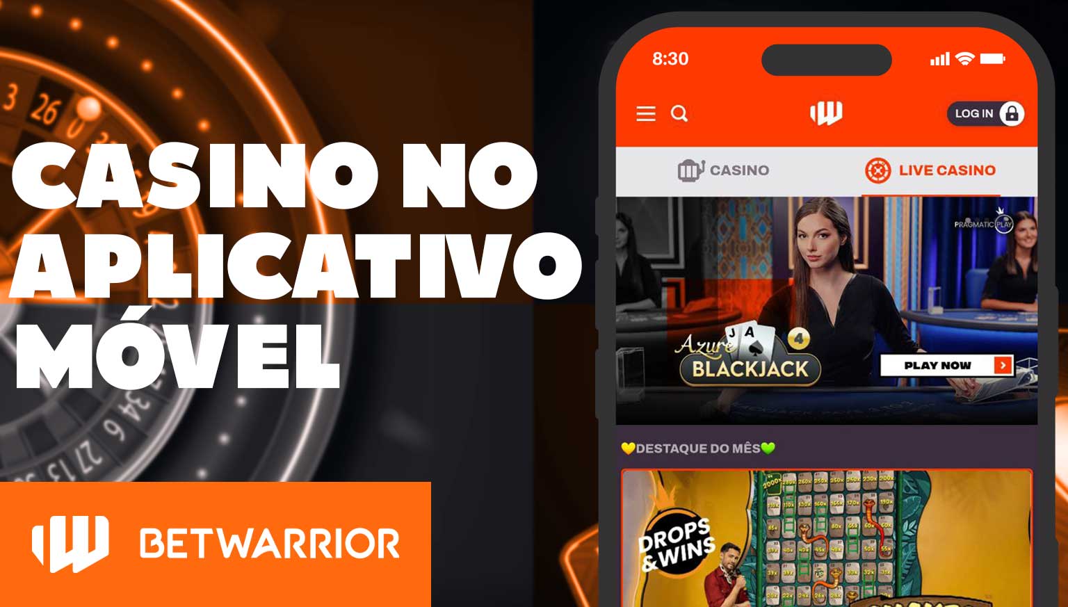 O cassino está disponível no aplicativo móvel do BetWarrior.